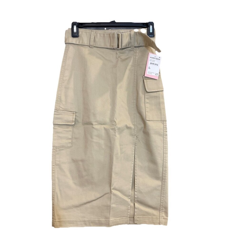 NWTJuicy Couture‎ Denim Midi Cargo/Nomad Skirt W/ Belt Nomad Brown Women’s Sz 24